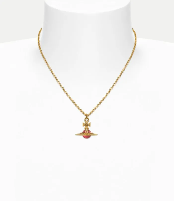 Necklaces Women Vivienne Westwood New Tiny Orb Pendant Necklace In GoldIndianPinkCzEmeraldSiamMontanaLight