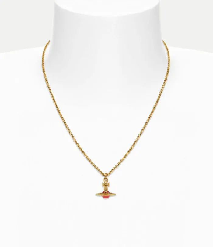 Necklaces Women Vivienne Westwood New Tiny Orb Pendant Necklace In GoldIndianPinkCzPadparadschaLight