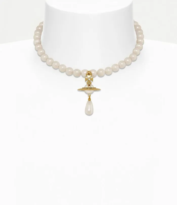 Necklaces Women Vivienne Westwood One Row Pearl Drop Choker In GoldPearlMulti
