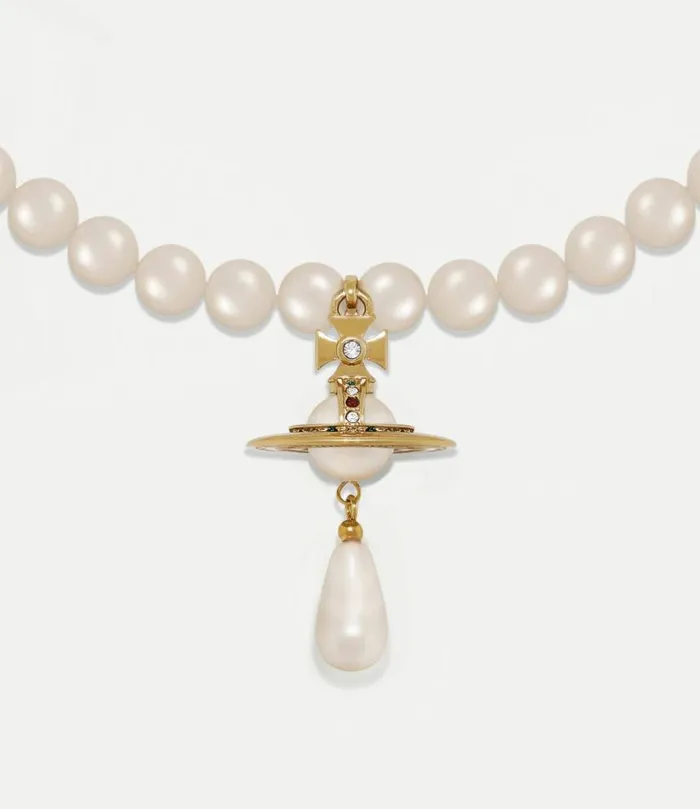 Necklaces Women Vivienne Westwood One Row Pearl Drop Choker In GoldPearlMulti