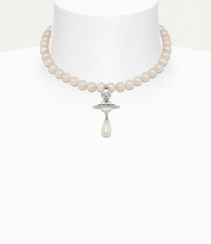 Necklaces Women Vivienne Westwood One Row Pearl Drop Choker In PlatinumPearlMulti Necklaces Women Vivienne Westwood One Row Pearl Drop Choker In PlatinumPearlMulti