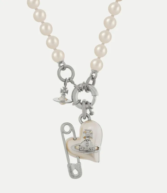 Necklaces Women Vivienne Westwood Orietta Pearl Necklace In PlatinumCreamrosePearl