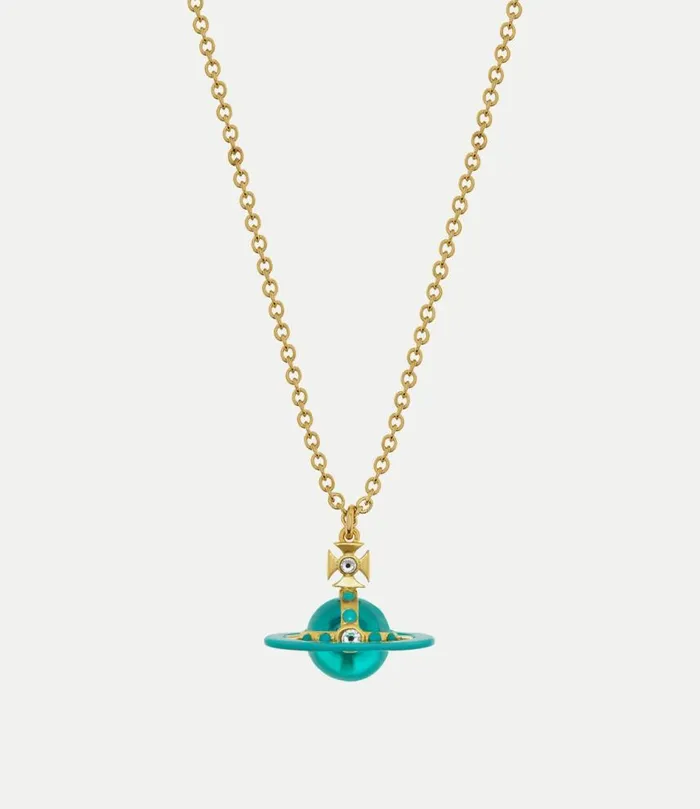 Necklaces Women Vivienne Westwood Petite Original Orb Pendant Necklace In GoldGreenTransparentLightMintEnamelLight Necklaces Women Vivienne Westwood Petite Original Orb Pendant Necklace In GoldGreenTransparentLightMintEnamelLight