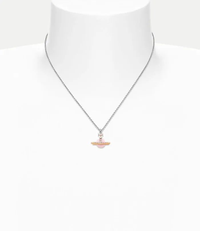 Necklaces Women Vivienne Westwood Petite Original Orb Pendant Necklace In PlatinumMandarinEnamelMilkyFleshCzRoseGold
