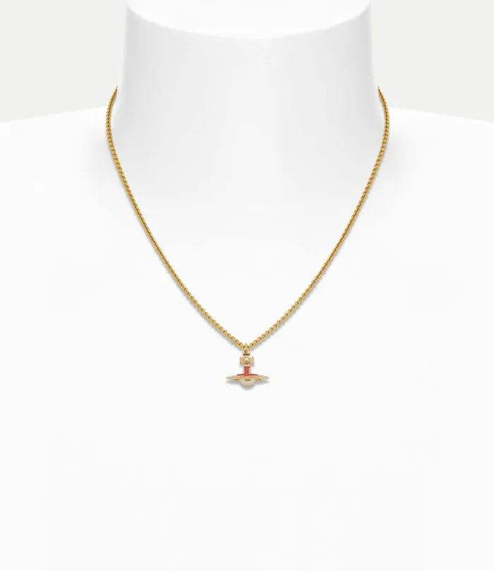 Necklaces Women Vivienne Westwood Simonetta Pendant Necklace In GoldCreamrosePearlDarkPinkEnamel