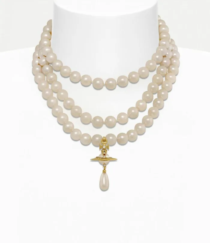 Necklaces Women Vivienne Westwood Three Row Pearl Drop Choker In Gold