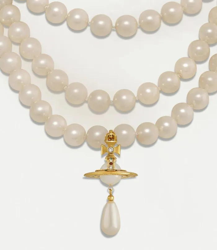 Necklaces Women Vivienne Westwood Three Row Pearl Drop Choker In Gold