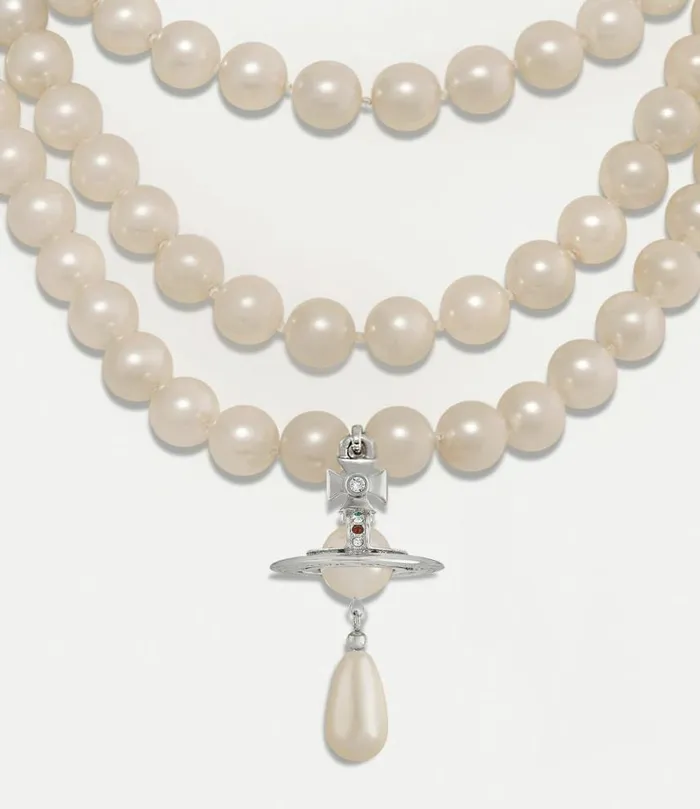 Necklaces Women Vivienne Westwood Three Row Pearl Drop Choker In PlatinumPearlMulti Necklaces Women Vivienne Westwood Three Row Pearl Drop Choker In PlatinumPearlMulti