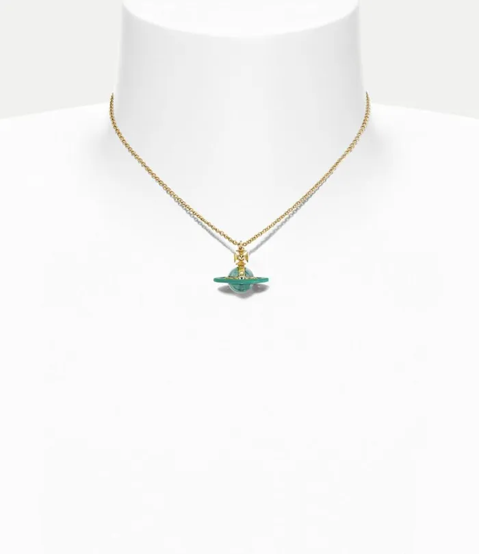 Necklaces Women Vivienne Westwood Tiny Original Orb Pendant Necklace In GoldGreenEnamelLightMintCzJonquilWhite