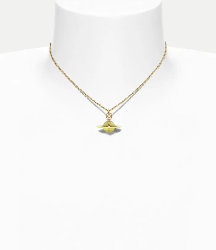Necklaces Women Vivienne Westwood Tiny Original Orb Pendant Necklace In GoldYellowEnamelPaleYellowCzJonquilWhite