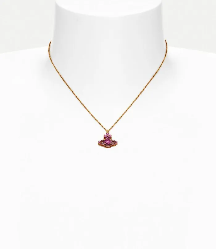 Necklaces Women Vivienne Westwood Valentina Orb Pendant Necklace In GoldFuchsiaRubyCz