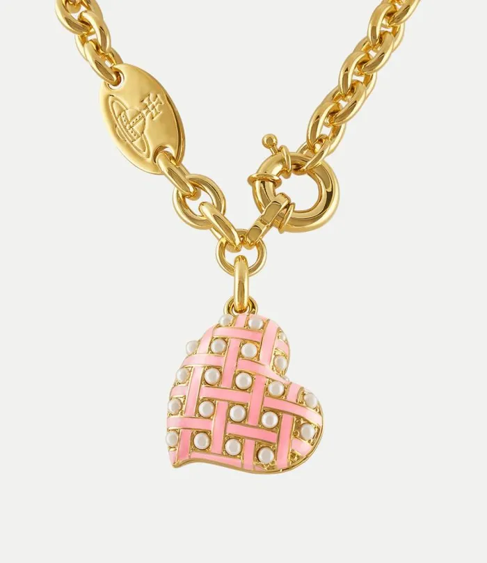 Necklaces Women Vivienne Westwood Valentine039s Heart Locket Necklace In GoldCreamrosePearlPinkEnamel Necklaces Women Vivienne Westwood Valentine039s Heart Locket Necklace In GoldCreamrosePearlPinkEnamel
