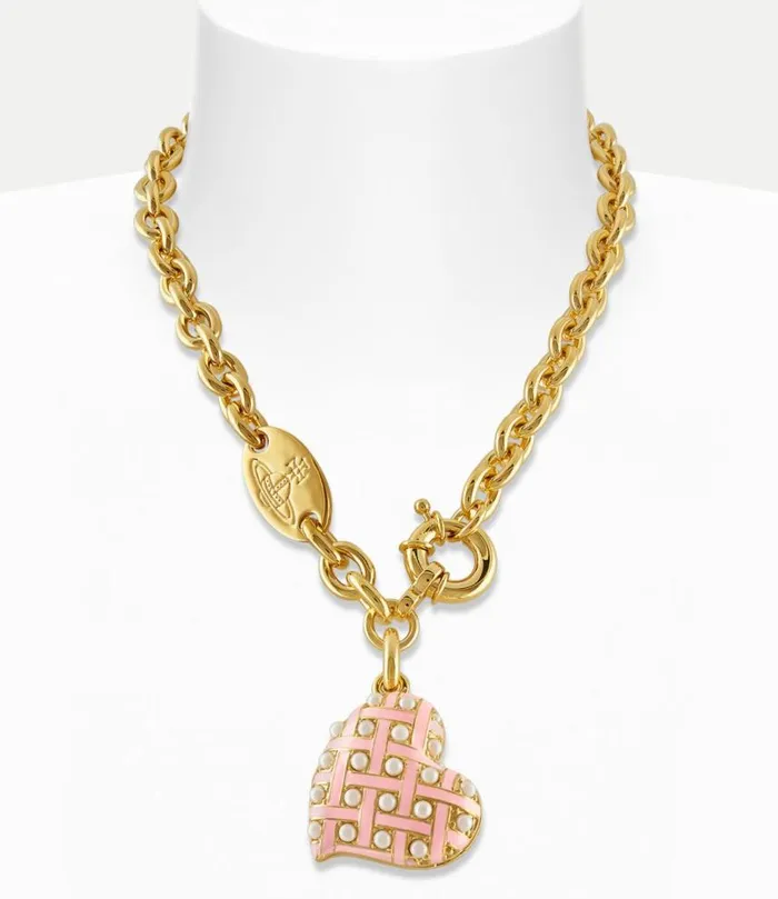 Necklaces Women Vivienne Westwood Valentine039s Heart Locket Necklace In GoldCreamrosePearlPinkEnamel