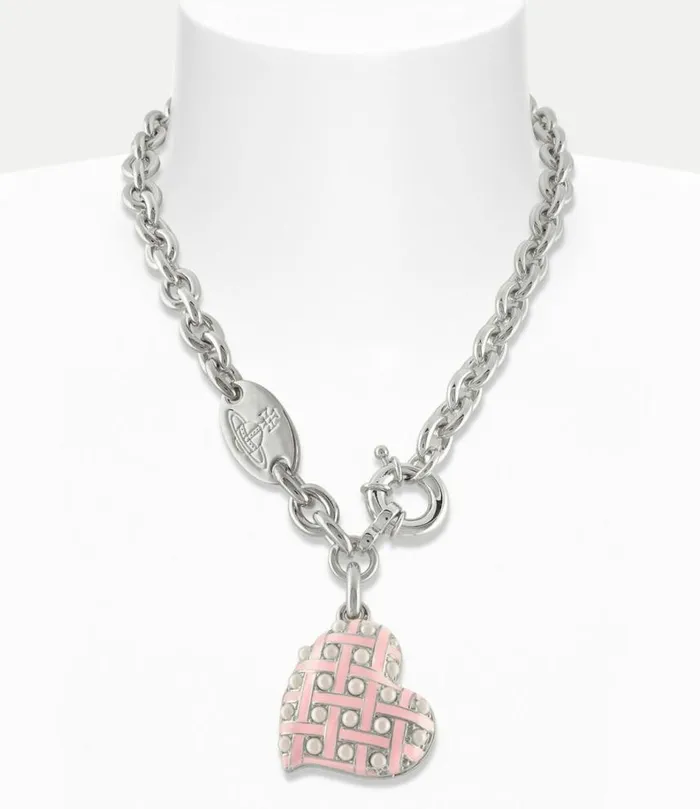 Necklaces Women Vivienne Westwood Valentine039s Heart Locket Necklace In PlatinumCreamrosePearlPinkEnamel
