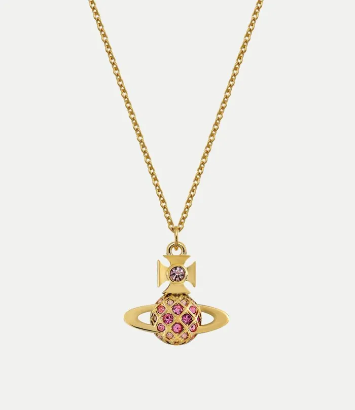 Necklaces Women Vivienne Westwood Willa Bas Relief Pendant Necklace In GoldLightRoseRoseFuchsiaCrystal Necklaces Women Vivienne Westwood Willa Bas Relief Pendant Necklace In GoldLightRoseRoseFuchsiaCrystal