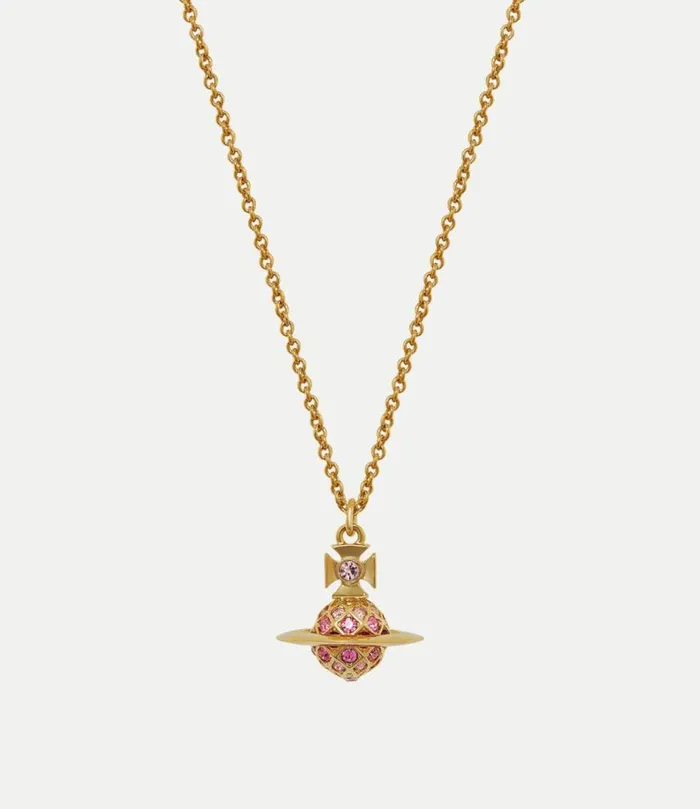 Necklaces Women Vivienne Westwood Willa Small Pendant Necklace In GoldLightRoseRoseFuchsiaCrystal Necklaces Women Vivienne Westwood Willa Small Pendant Necklace In GoldLightRoseRoseFuchsiaCrystal