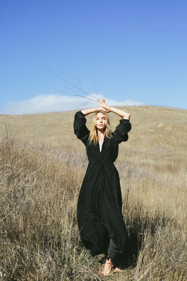 Nico LS Maxi With Sash Black Silk Women Natalie Martin Dresses