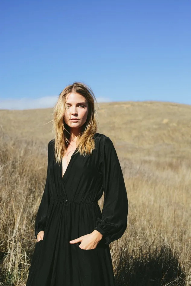 Nico LS Maxi With Sash Black Silk Women Natalie Martin Dresses