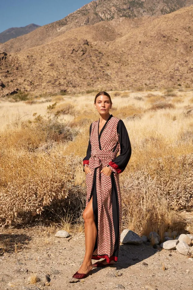 Nico LS Maxi With Sash Block Zigzag Noire Women Natalie Martin Dresses