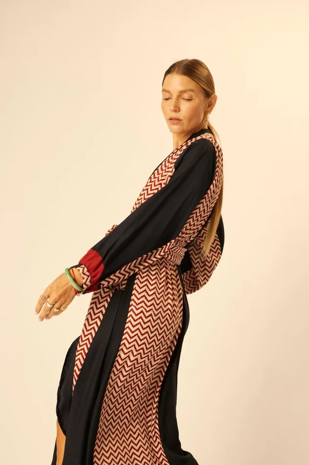Nico LS Maxi With Sash Block Zigzag Noire Women Natalie Martin Dresses