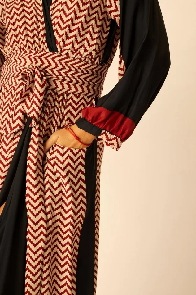Nico LS Maxi With Sash Block Zigzag Noire Women Natalie Martin Dresses