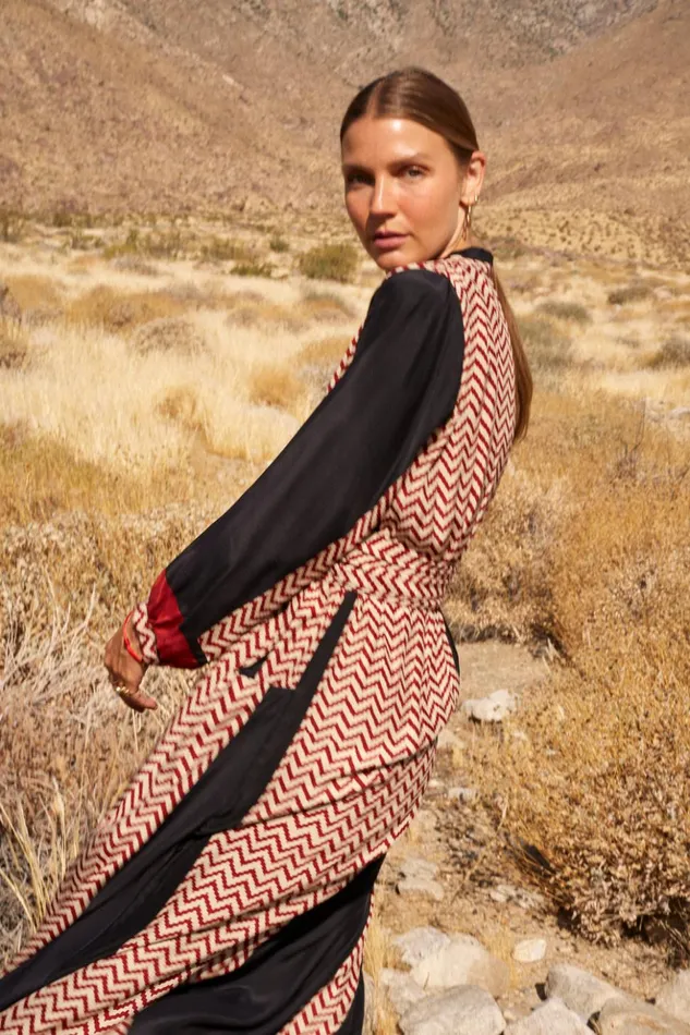 Nico LS Maxi With Sash Block Zigzag Noire Women Natalie Martin Dresses