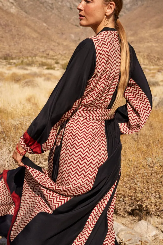 Nico LS Maxi With Sash Block Zigzag Noire Women Natalie Martin Dresses