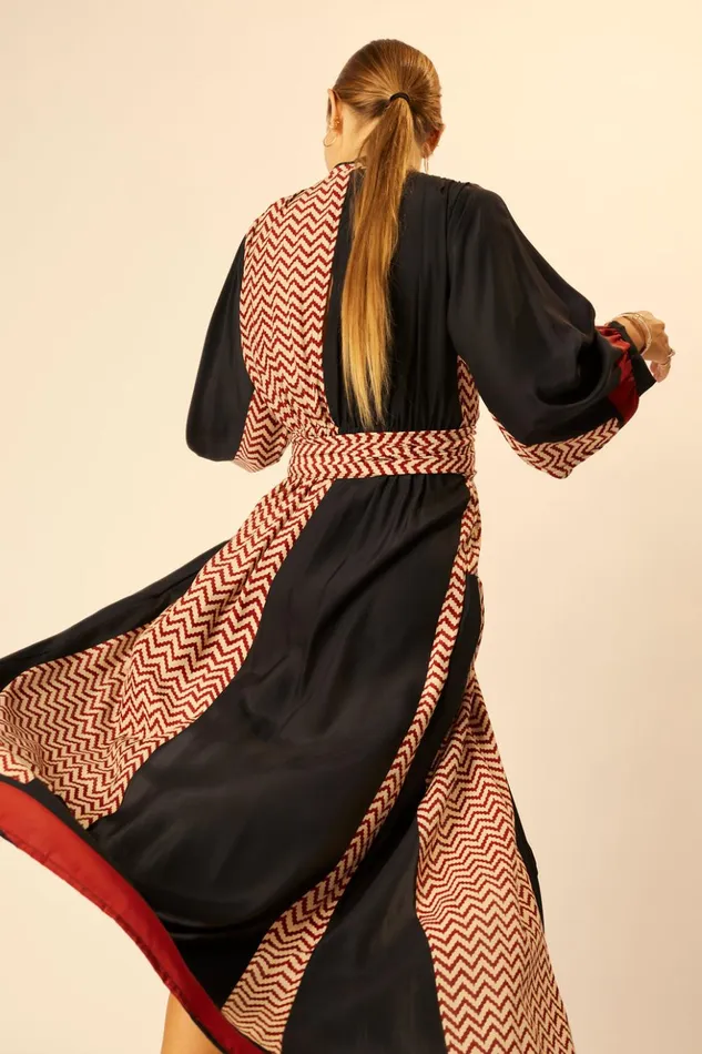 Nico LS Maxi With Sash Block Zigzag Noire Women Natalie Martin Dresses