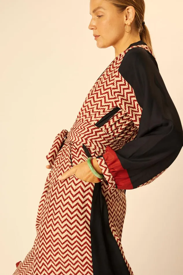 Nico LS Maxi With Sash Block Zigzag Noire Women Natalie Martin Dresses