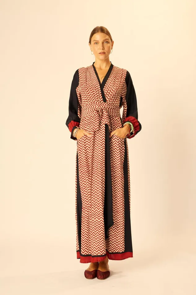 Nico LS Maxi With Sash Block Zigzag Noire Women Natalie Martin Dresses