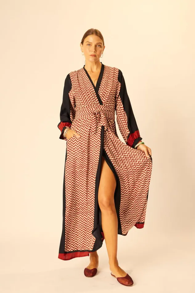 Nico LS Maxi With Sash Block Zigzag Noire Women Natalie Martin Dresses