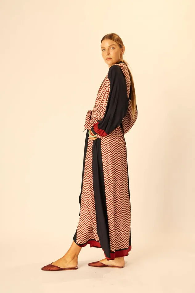 Nico LS Maxi With Sash Block Zigzag Noire Women Natalie Martin Dresses