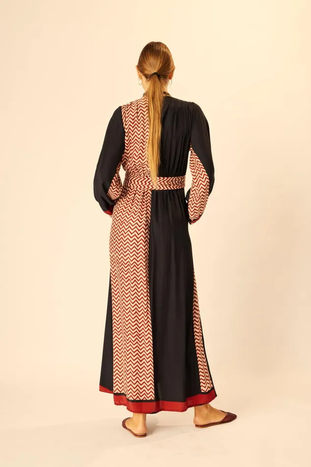 Nico LS Maxi With Sash Block Zigzag Noire Women Natalie Martin Dresses