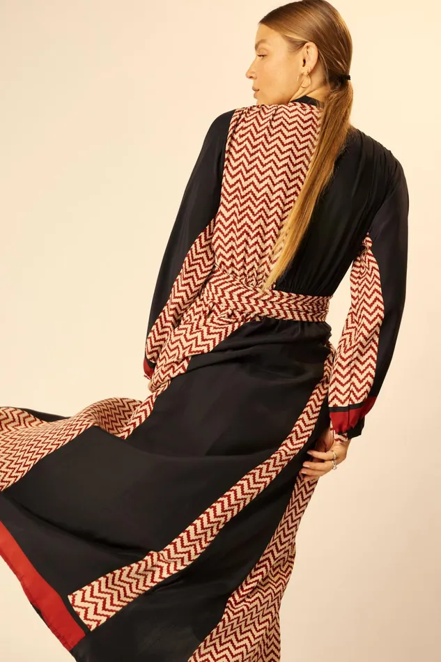 Nico LS Maxi With Sash Block Zigzag Noire Women Natalie Martin Dresses