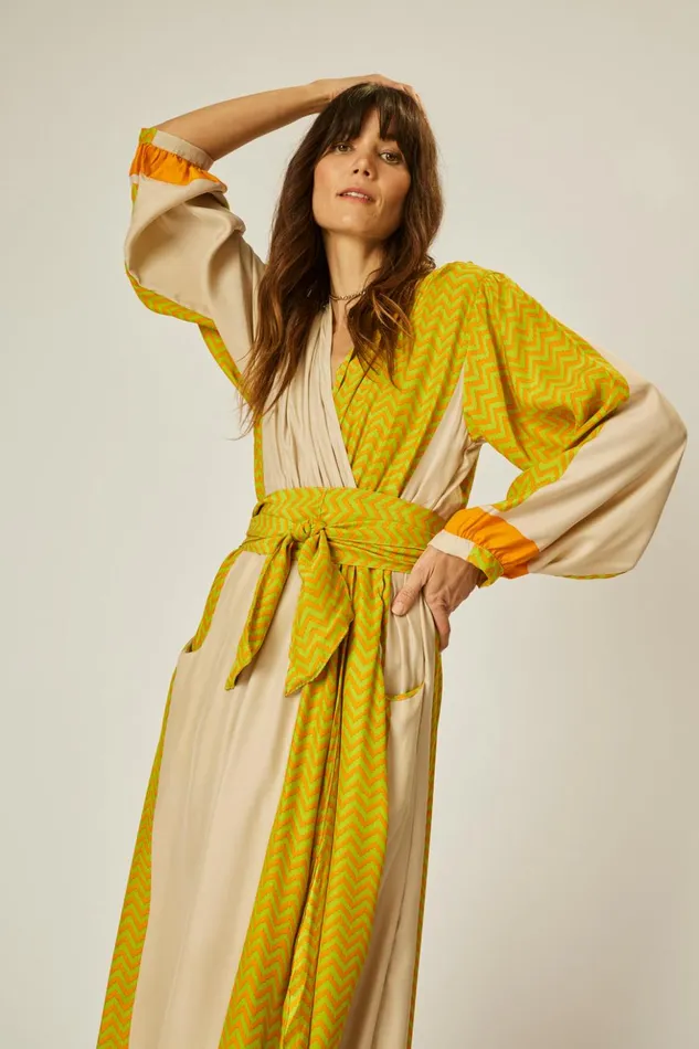 Nico LS Maxi With Sash Block Zigzag Tangerine Women Natalie Martin Dresses
