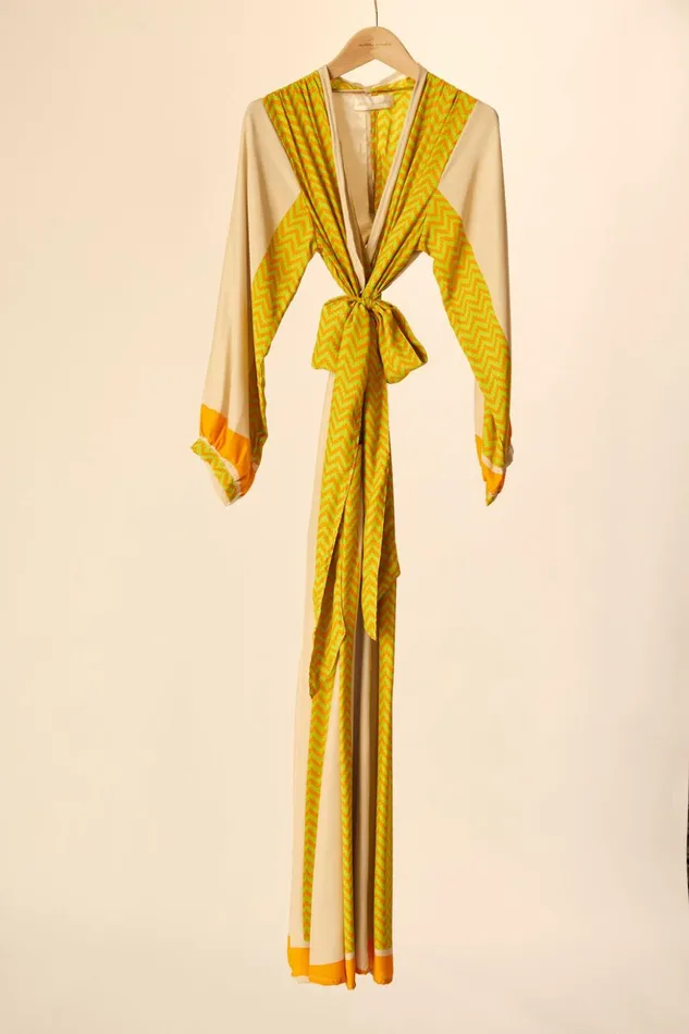 Nico LS Maxi With Sash Block Zigzag Tangerine Women Natalie Martin Dresses
