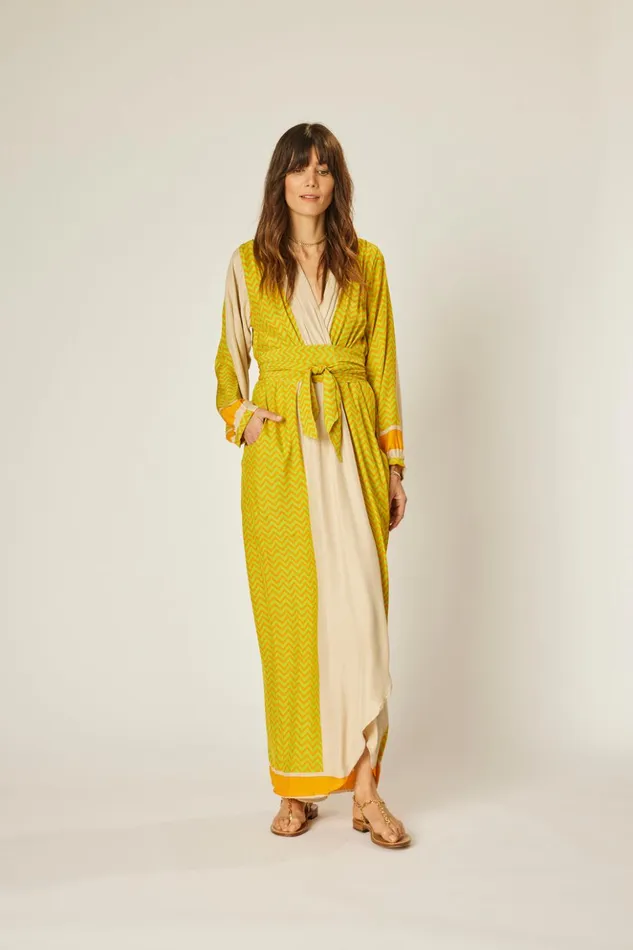 Nico LS Maxi With Sash Block Zigzag Tangerine Women Natalie Martin Dresses