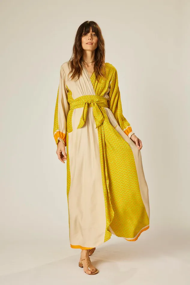 Nico LS Maxi With Sash Block Zigzag Tangerine Women Natalie Martin Dresses
