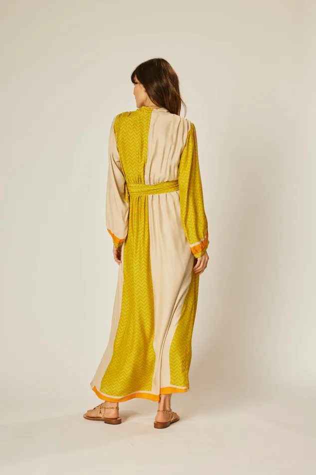 Nico LS Maxi With Sash Block Zigzag Tangerine Women Natalie Martin Dresses