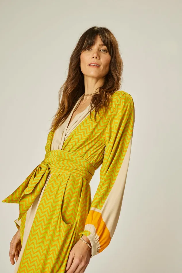 Nico LS Maxi With Sash Block Zigzag Tangerine Women Natalie Martin Dresses