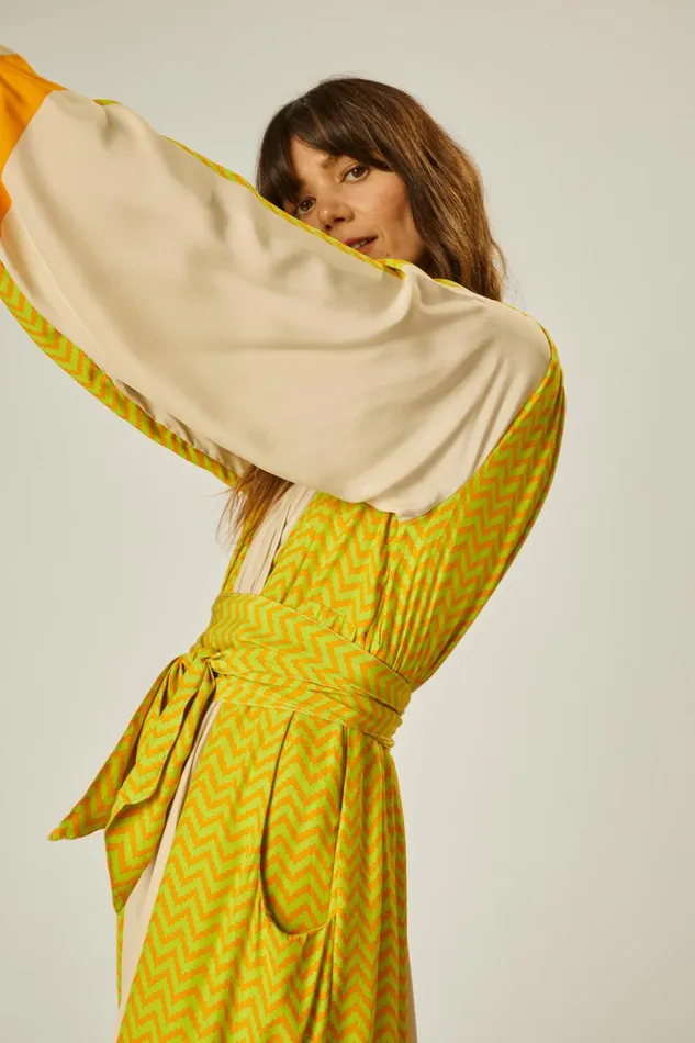 Nico LS Maxi With Sash Block Zigzag Tangerine Women Natalie Martin Dresses