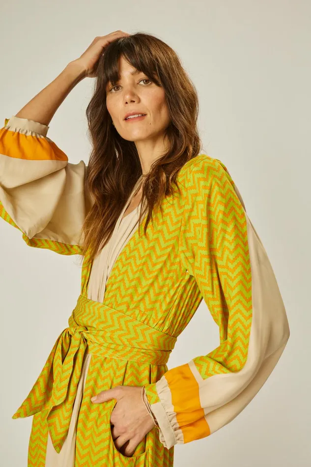 Nico LS Maxi With Sash Block Zigzag Tangerine Women Natalie Martin Dresses