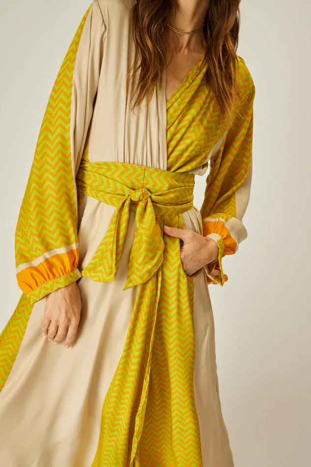 Nico LS Maxi With Sash Block Zigzag Tangerine Women Natalie Martin Dresses