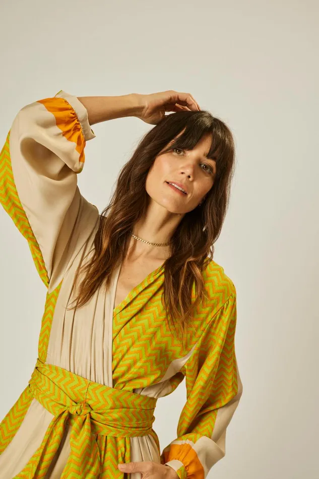 Nico LS Maxi With Sash Block Zigzag Tangerine Women Natalie Martin Dresses