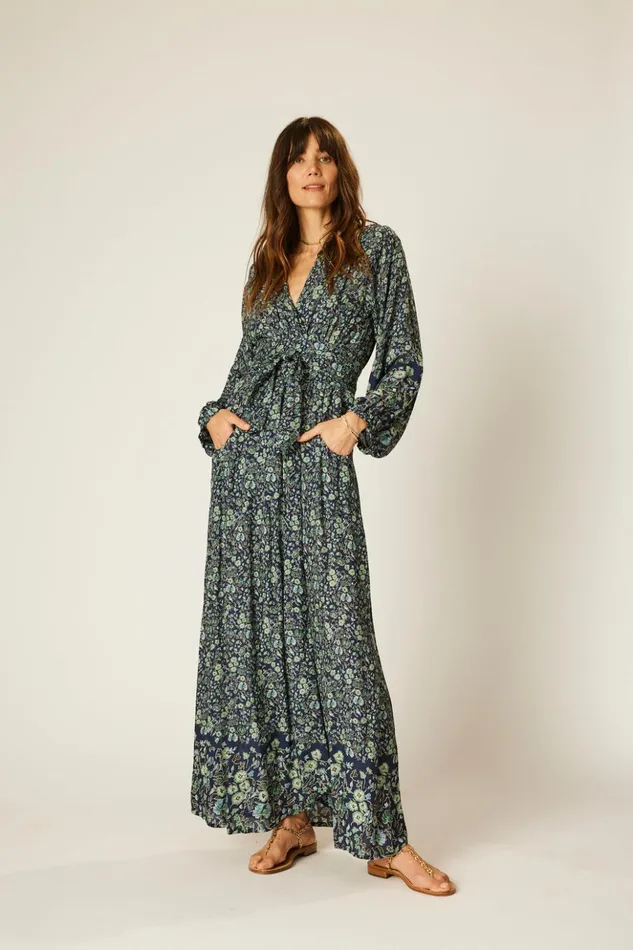 Nico LS Maxi With Sash Petite Fleur Marine Women Natalie Martin Dresses