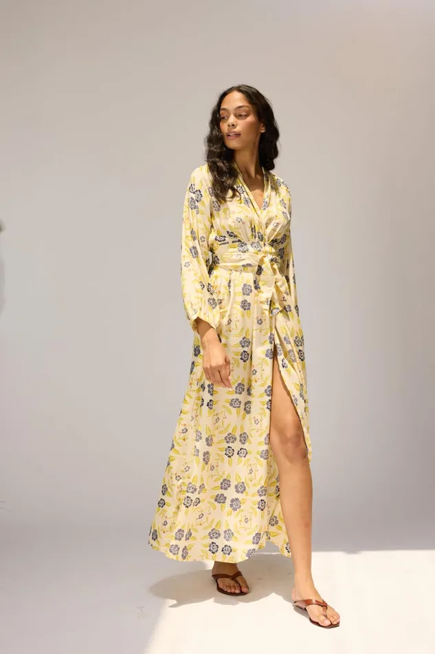 Nico LS Maxi With Sash Prairie Indigo Women Natalie Martin Dresses