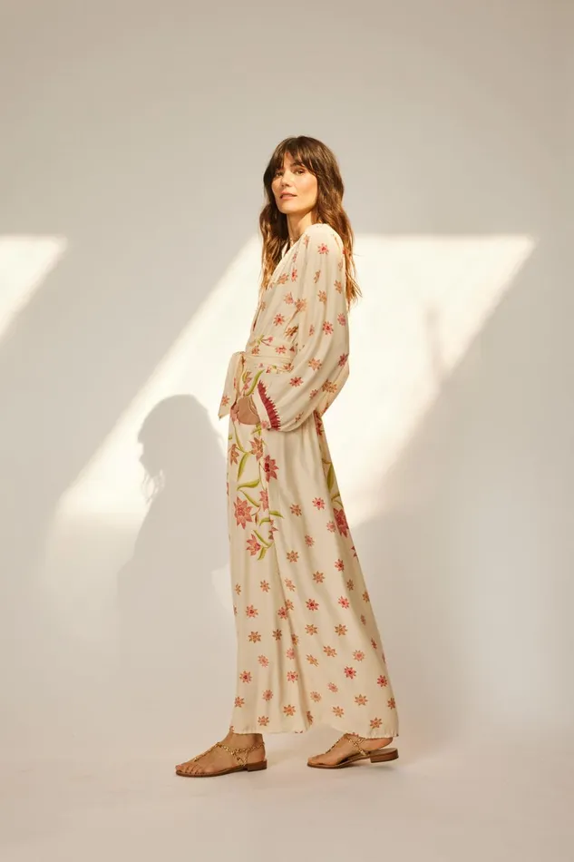 Nico LS Maxi With Sash Starflower Cream Women Natalie Martin Dresses