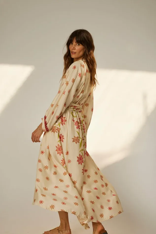 Nico LS Maxi With Sash Starflower Cream Women Natalie Martin Dresses