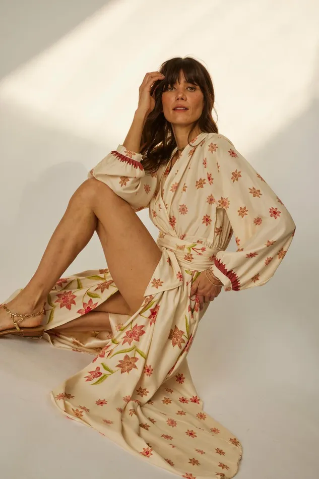 Nico LS Maxi With Sash Starflower Cream Women Natalie Martin Dresses