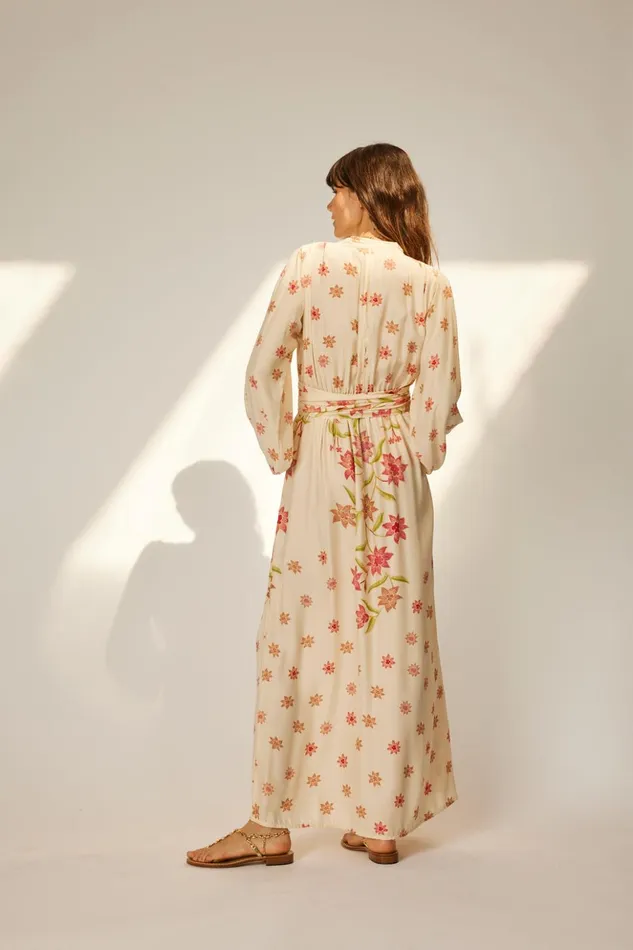 Nico LS Maxi With Sash Starflower Cream Women Natalie Martin Dresses